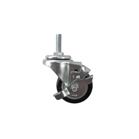 Service Caster 3 Inch SS Black Polyurethane Swivel 3/8 Inch Threaded Stem Caster with Brake SCC SCC-SSTS20S314-PPUB-BLK-TLB-381615