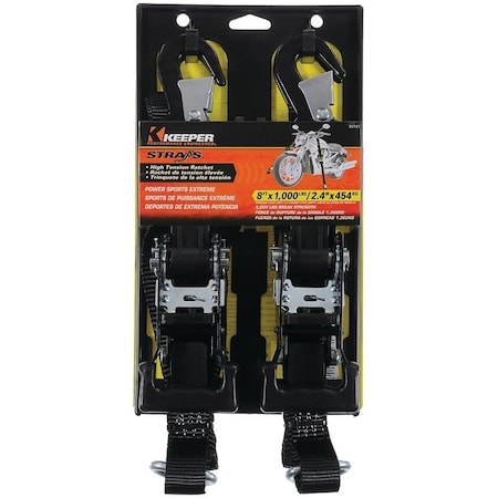 Keeper Tie-Down, 1-1/4 in W, 8 ft L, Polyester, Black, 1000 lb, Snap Hook End Fitting 05741