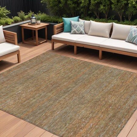 Homeroots 9' X 12' Taupe And Brown Striped Washable Indoor Outdoor Area Rug 615642