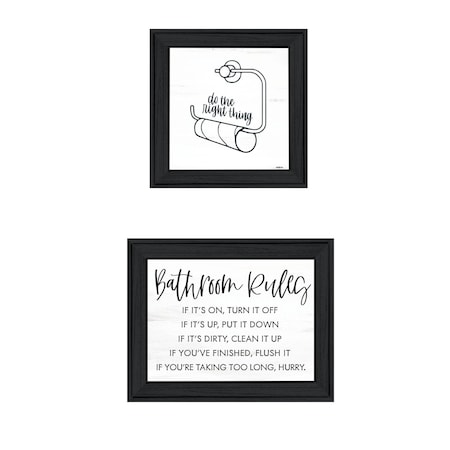 Homeroots Set Of Two "Bathroom Rules" Black Framed Textual Art Wall Art, 2PK 568421