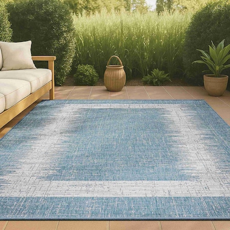 Jonathan Y Scandi Minimalist Border Aqua/Ivory 3 ft. x 5 ft. Indoor/Outdoor Area Rug SMB118A-3