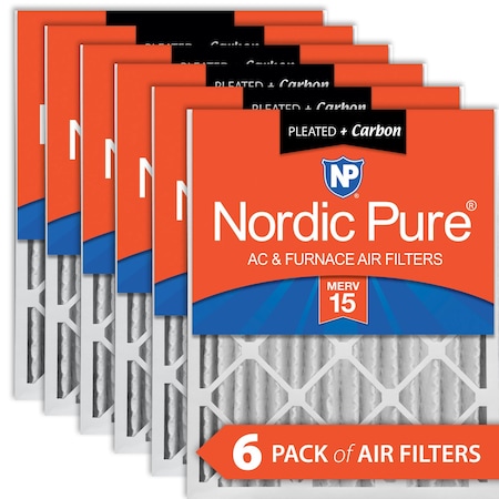 Nordic Pure 16x20x4 Plus Carbon Pleated Air Filter, High Capacity, MERV 15, 6 PK 16x20x4M15+C-6