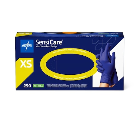 Medline SensiCare Nitrile Exam Gloves with SmartBox Design, Powder-Free, Size XS, 250PK MDSXB7583H