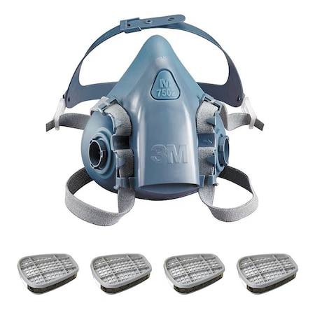 3M Half Mask Respirator Kit: 4 Cartridges Included, (FM)/(OV), Black/Olive Color, 7500 Series, Size M 3PB40-5AJ48