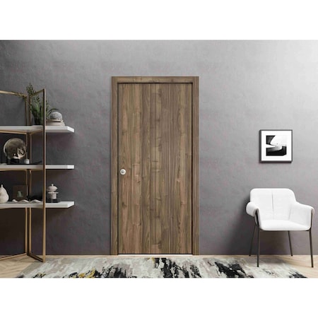 Sartodoors Sliding Closet Bi-fold Doors, Planum 0010 Walnut, Sturdy Tracks Moldings Trims Hardware Set, Wood S PLANUM0010BF-WLN-36