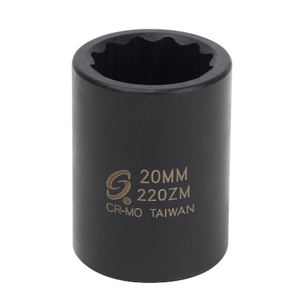 Sunex 1/2" Drive Impact Socket 12, 1/2 in. Dr., 12 Pt., 20mm 220ZM