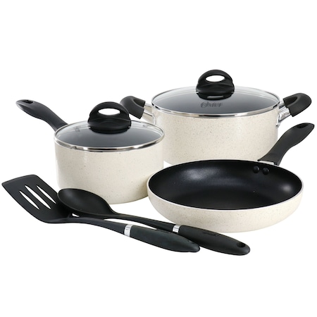 Oster Clairborne 7 Piece Nonstick Aluminum Cookware and Kitchen Tool Set in Linen 141080.07RR