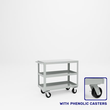 Pucel Heavy Duty Shop Truck, 36 in W x 18 in D x 33.5 in H, Three Shelves, Push Handle, Gray 1836-DT-3P