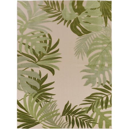 Homeroots 9' X 12' Ivory And Green Palm Leaf Indoor Outdoor Area Rug 548119