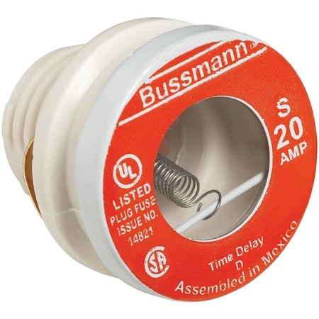 Eaton Bussmann 20A S Time-Delay Plug Fuse, 2PK BP/S-20
