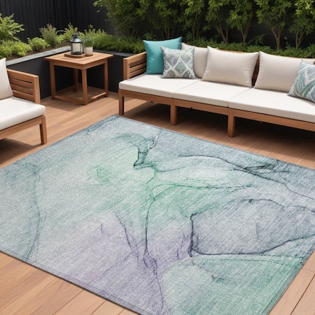 Homeroots 8' X 10' Blue and Gray Abstract Washable Non Skid Indoor Outdoor Area Rug 559358