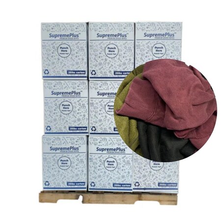 Supremeplus Recycled Color Sweatshirt Cleaning Rags , 675 lbs. Pallet, 27x 25 lbs. Boxes, 27PK SP-9398