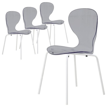 Leisuremod Modern Oyster Transparent Side Dining Side Chair with White Base in Black, 4PK OCW-17TBL4