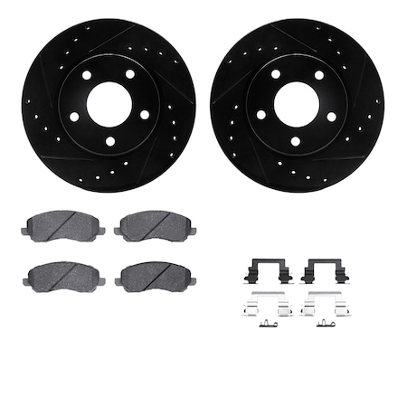 Dynamic Friction Co DFC Rotors-Drilled & Slotted-Black w/ 5000 Advanced Brake Pads Incl Hdw 8512-40027