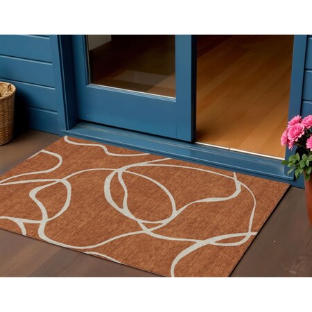 Homeroots 3' X 5' Copper And Ivory Abstract Washable Indoor Outdoor Area Rug 597505