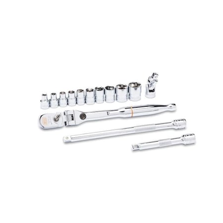 Gearwrench 14 Piece 1/4" Drive 120XP Locking Flex Head Ratchet and 6 Point SAE Stubby Socket Mechanics Tool Set 81391