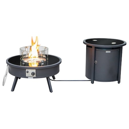 Leisuremod Walbrooke Patio Round Fire Pit and Tank Holder, Black WBL-29-24-GL