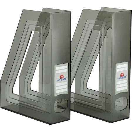 Acrimet Magazine File Holder Vertical Rack, Durable Plastic Desk Organizer, Smoke, 2PK 277.1
