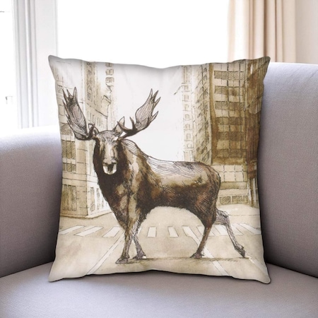 Homeroots 18" Brown And Cream Moose Linen Throw Pillow Cover 608183