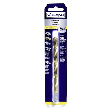 Vulcan 220551OR Jobber Drill Bit, 13/32 in Dia, 5-1/4 in OAL, 3-Flat, Reduced Shank PTA250665/220551O