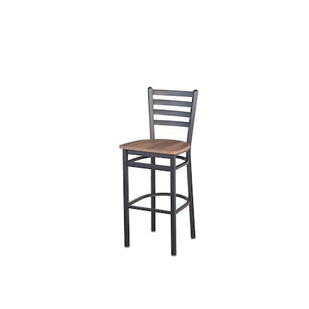 Bfm Seating Lima Ladder Back Barstool - Knotty Pine Relic Seat - Steel Frame - Sand Black Finish 2160BKPR-SB