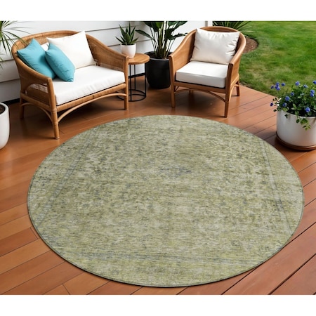 Homeroots 8' Sage And Beige Round Abstract Washable Indoor Outdoor Area Rug 616024