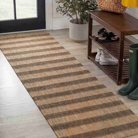 Jonathan Y Sutton Smart Jute Modern Geometric Boho Stripe Natural/Brown 2 ft. x 8 ft. Indoor/Outdoor Runner Rug FXV205B-28