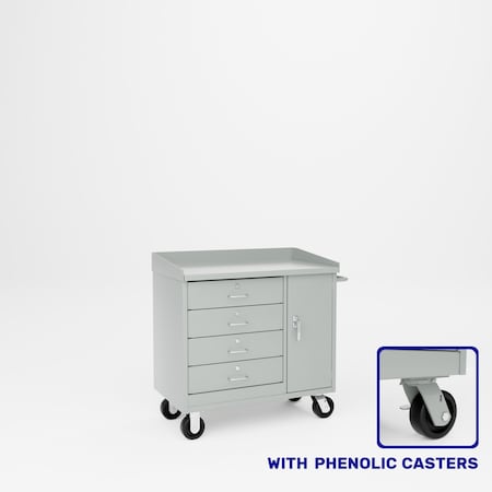 Pucel Mobile Drawer & Door Cabinet, Phenolic Casters, 36 in W x 34 in H x 20 in D, Gray PDC-36P