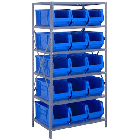 Quantum Storage Systems WIRE SHELVING UNIT W/15 BLUE BINS 2475-953BL