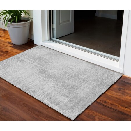 Homeroots 3' X 5' Silver And Gray Abstract Washable Indoor Outdoor Area Rug 587302