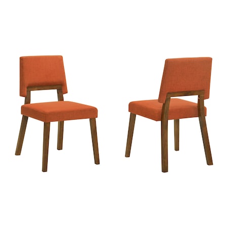 Armen Living Channell Wood Dining Chair in Walnut Finish with Orange Fabric - Set of 2 LCCHCHWAOR
