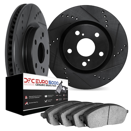 Dynamic Friction Co DFC Rotors-Drilled and Slotted-Black with EURO 5000 Ceramic Brake Pads 8602-31100