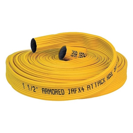 Jafx4 Fire Hose, 4-Layer, 1 1/2 in Hose Inside Dia., Reinforced Extruded Rubber Hose Tube, Yellow 56H15FX4-25