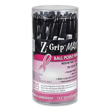 Zebra Pen Z-Grip MAX Breast Cancer Awareness Ballpoint Pen, Retractable, Bold 1.2 mm, Black Ink, 24PK 32577