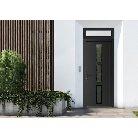Vdomdoors Front Exterior Prehung Metal-Plastic Door Frosted Glass / MANUX 8112 Matte Black / Office Commercia MANUX8112EXD-BLK-W32xH80+16-RH-I