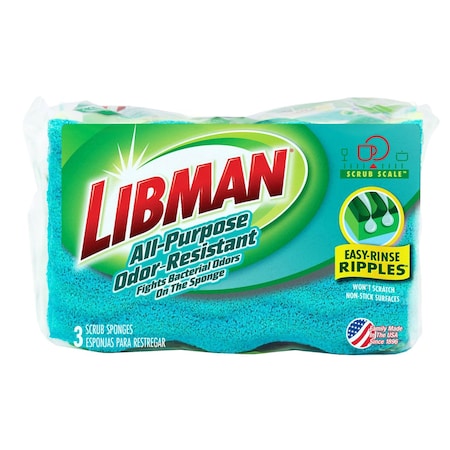 Libman Commercial Scrub Sponge, Antibacterial, Synthetic 1079