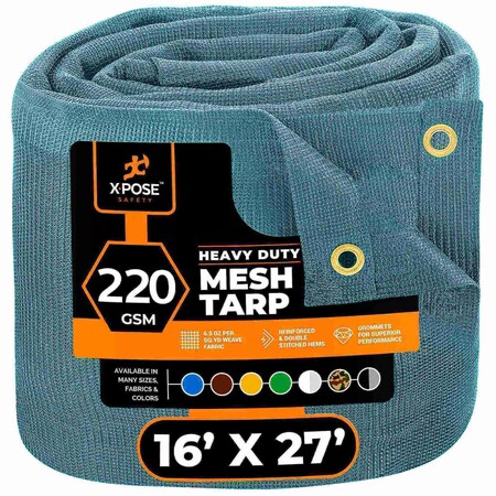 Xpose Safety Tarp, 16 ft x 27 ft, 220 GSM, Green, Mesh GMT-1627-X