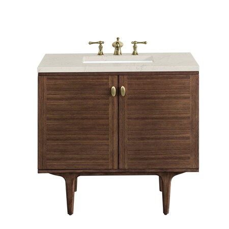 James Martin Vanities Amberly 36" Single Vanity, Mid-Century Walnut, w/ 3 CM Siberian Silestone Top 670-V36-WLT-3SFR