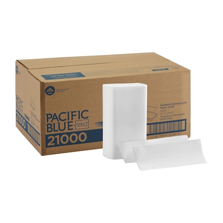 Georgia-Pacific Pacific Blue Select Multifold Paper Towels, 2 Ply, 125 Sheets, White, 16 PK 21000