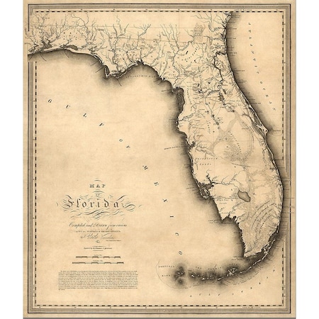 Homeroots 24" X 28" C1823 Early Map Of Florida Vintage Poster Wall Art 391958