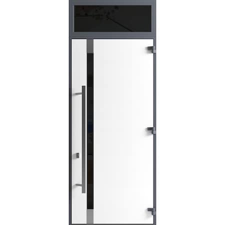 Vdomdoors Front Exterior Prehung Steel Door Ronex1011 Grey 96 Transom Window Sidelite Stainless Inserts Entry RONEX1011EXD-GRE-W36xH96+16-LH-I