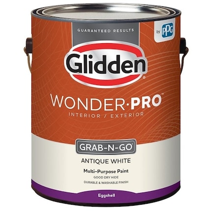 Glidden Wonder-Pro Interior/Exterior Paint, Eggshell Sheen, Antique White, 1 gal GLWP31AW/01
