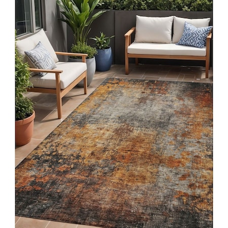 Homeroots 5' X 8' Copper Terra Cotta And Black Abstract Washable Indoor Outdoor Area Rug 606099