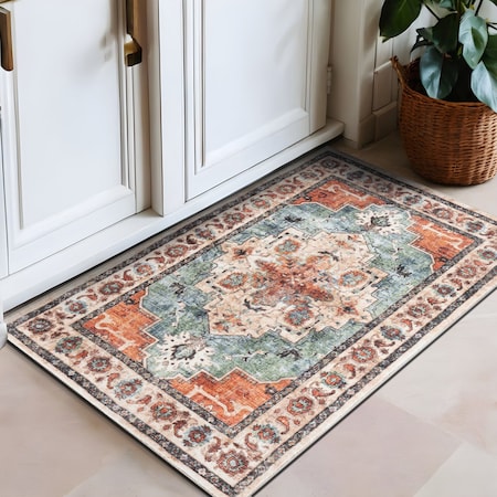 World Rug Gallery Transitional Medallion Washable Non Slip Area Rug 2 ft x 3 ft Multi WR78MULTI2X3