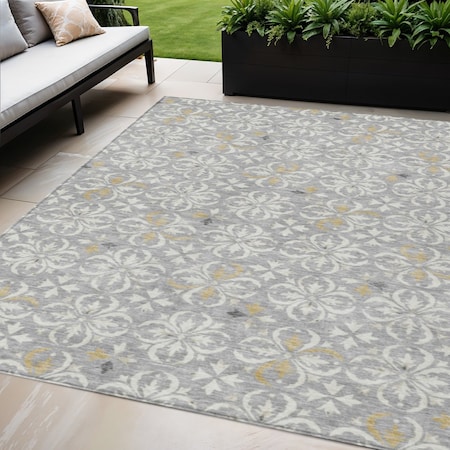 Homeroots 5' X 8' Gray Ivory And Brown Floral Washable Indoor Outdoor Area Rug 595956
