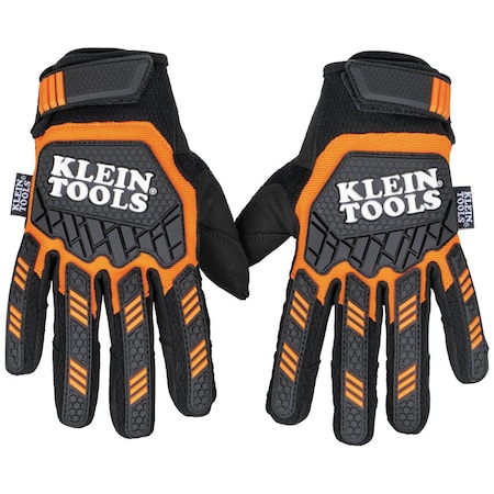 Klein Tools Heavy Duty Gloves, Large, Suede Palm, D3O Palm Pad, TPR Back of Hand, Black/Orange/White, L, 1 PR 60600