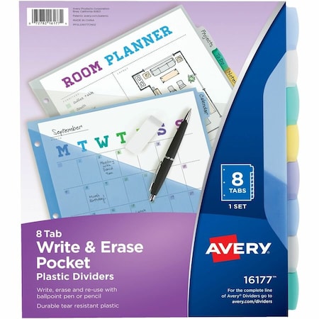 Avery Dennison Avery Pocket Divider, Write-on, 8.5"x11", 8 Tabs, Multicolor/Multicolor 16177
