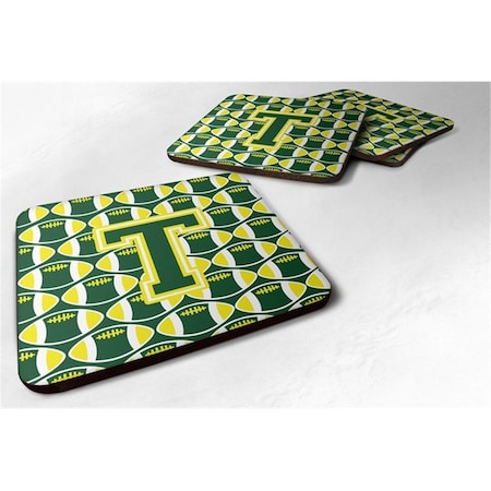 Carolines Treasures Letter T Football Green and Yellow Foam Coaster, Set of 4 CJ1075-TFC