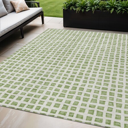 Homeroots 5' X 8' Artichoke Green And Ivory Geometric Washable Indoor Outdoor Area Rug 583265