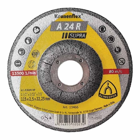 Klingspor A24R Supra Grinding Disc 4-1/2 x 1/4 x 5/8-11 T27, 10PK A24R1156.022A